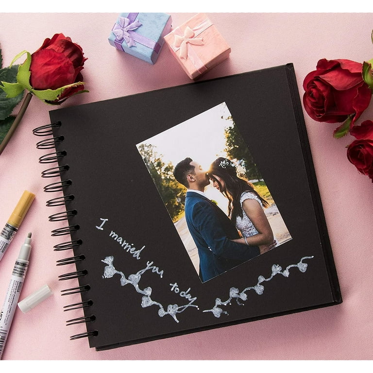 Hardcover Scrapbook - Blank Wedding Guest Book, Photo Album, Square Spiral  Bound Cardboard Cover Sketchbook for Kids DIY Craft, Diary Journal, Black,  40 Sheets, 8 x 8 Inches 