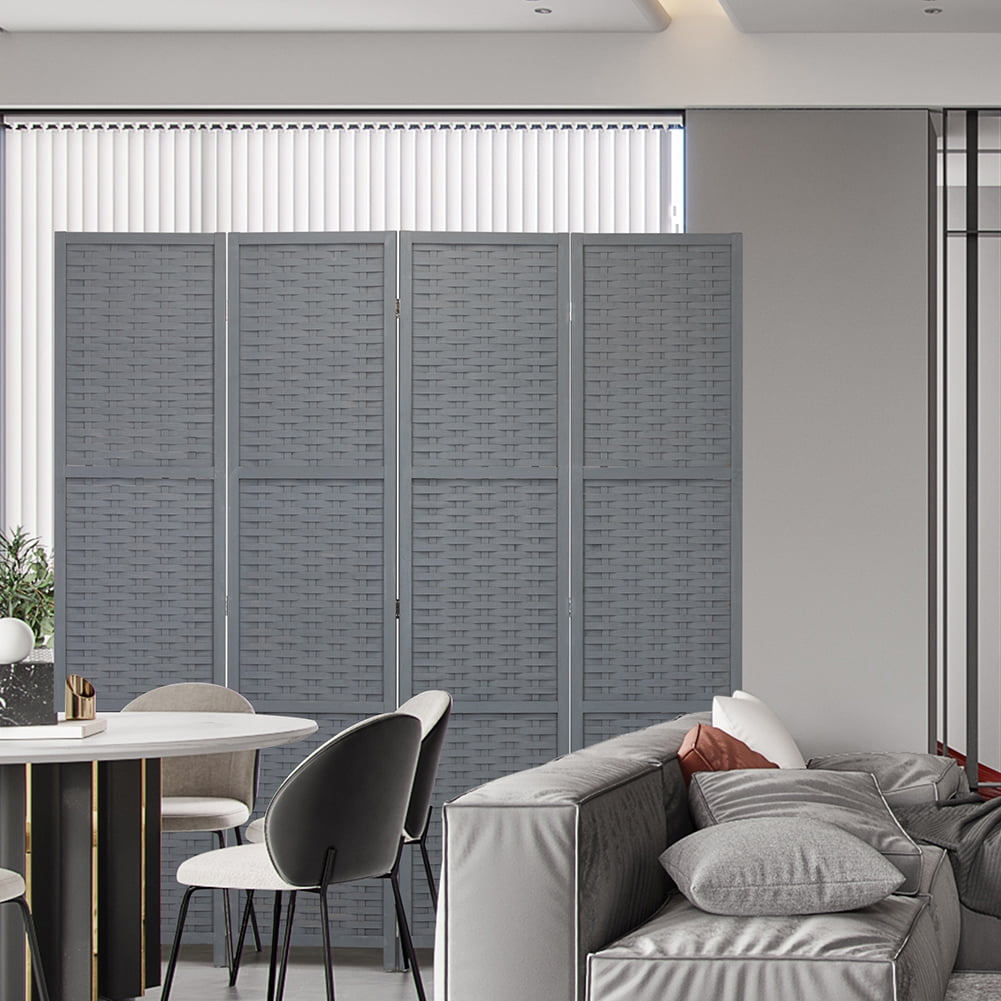 Kepooman 5.5 FT Bamboo Woven Wood Room Divider for Home Office, Folding 4-Panel Privacy Screen with Full Assembly, Grey Kepooman 5.5 FT Bamboo Woven Wood Room Divider for Home Office, Folding 4-Panel Privacy Screen with Full Assembly, Grey
