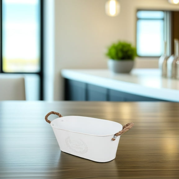 OFFIGAM Lightweight White Iron Flower Pot for Indoor and Outdoor Plants, Decorative Planter for Home and Garden