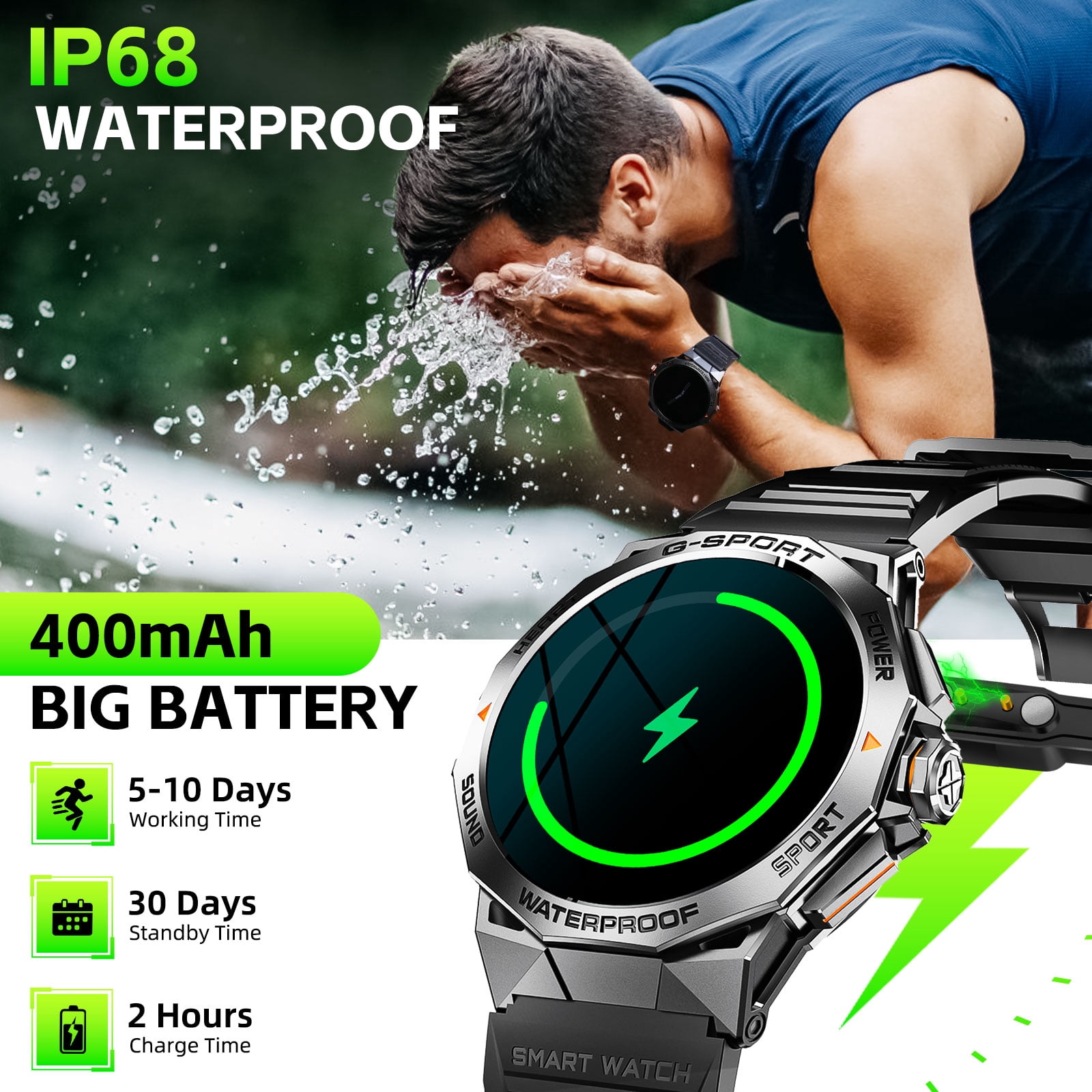 XAXRE Military Smart Watch for Men, 100+ Sports Modes Fitness Watch with AI Voice, 1.43" Smartwatch for iOS Android Phones