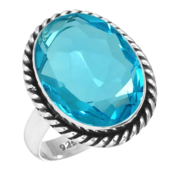 925 Sterling Silver Ring For Women - Girls Blue Quartz Gemstone Silver Ring Size 8 December Birthstone Elegant Silver Ring Size 8 New Year Gift For Mother Gemstone 925 Silver Jewelry