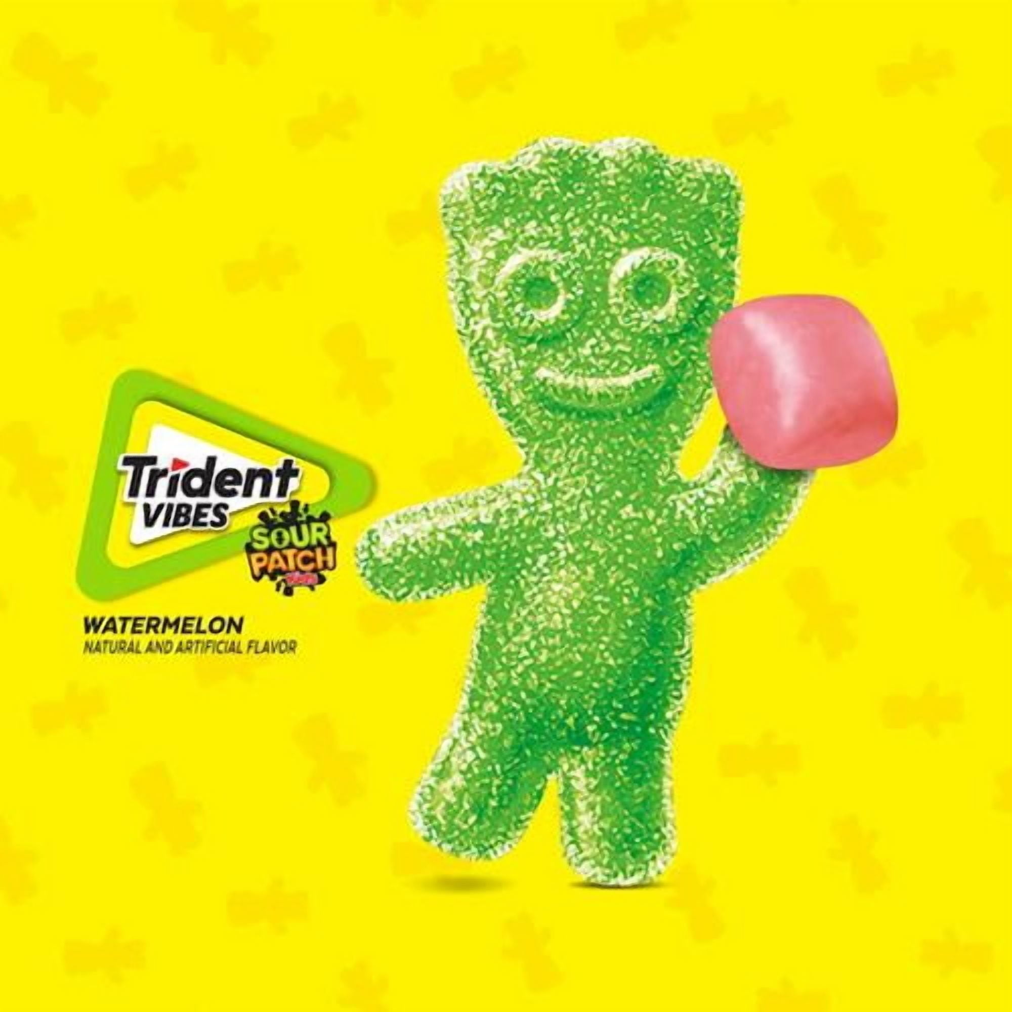 Trident Vibes Sour Patch Kids Watermelon Sugar Free Gum, 40 Piece Bottle - Pack of 2