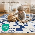 thumbnail image 4 of ODIKA 3'x5' Navy White Geometric Modern Design Washable Throw Rug Intricate Abstract Pattern with Squares Stain Resistant, Low Profile, Non-Slip for Entryway, Kitchen, Mudroom, 4 of 7