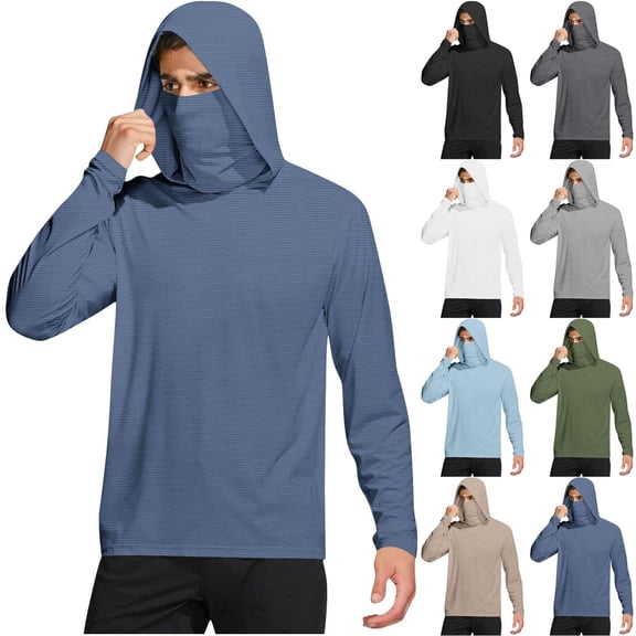 VBVC Men's UPF 50 Long Sleeve Sun Protection Hoodie with Face Cover,Quick Dry Breathable Fishing Shirt For Men,Dark Gray,S-3XL