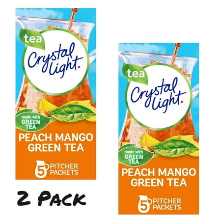 (2 Pack) Crystal Light Peach Mango Green Tea Sugar Free Drink Mix, 5 ct Pitcher Packets