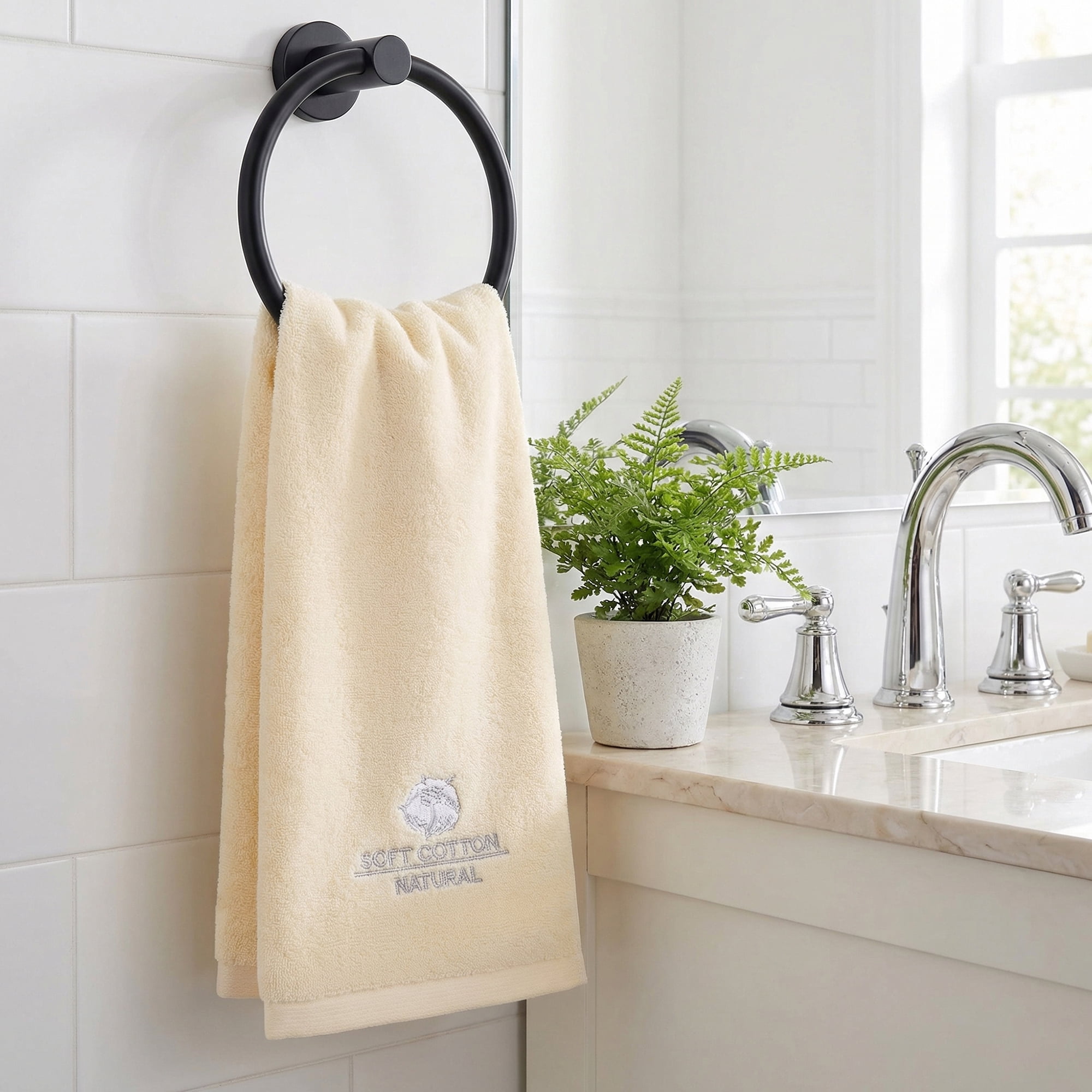 Unique Bargains Ultra Soft Cotton Hand Towel with Cute Embroidery Beige 1pc
