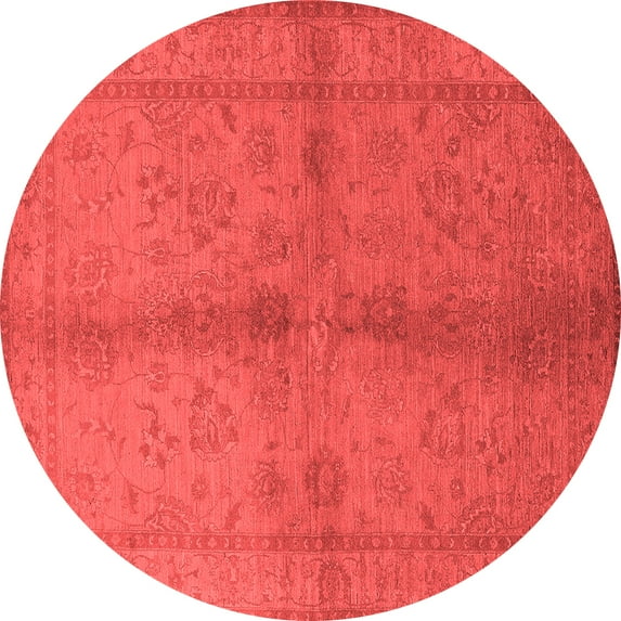 Ahgly Company Machine Washable Indoor Round Oriental Red Industrial Area Rugs, 4' Round