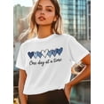 thumbnail image 5 of Women's T-Shirt Minimalism Blue Heart One Day At A Time Short Sleeve Casual Tee Classic Crew Neck T Shirt for Women White, 2XL, 5 of 7