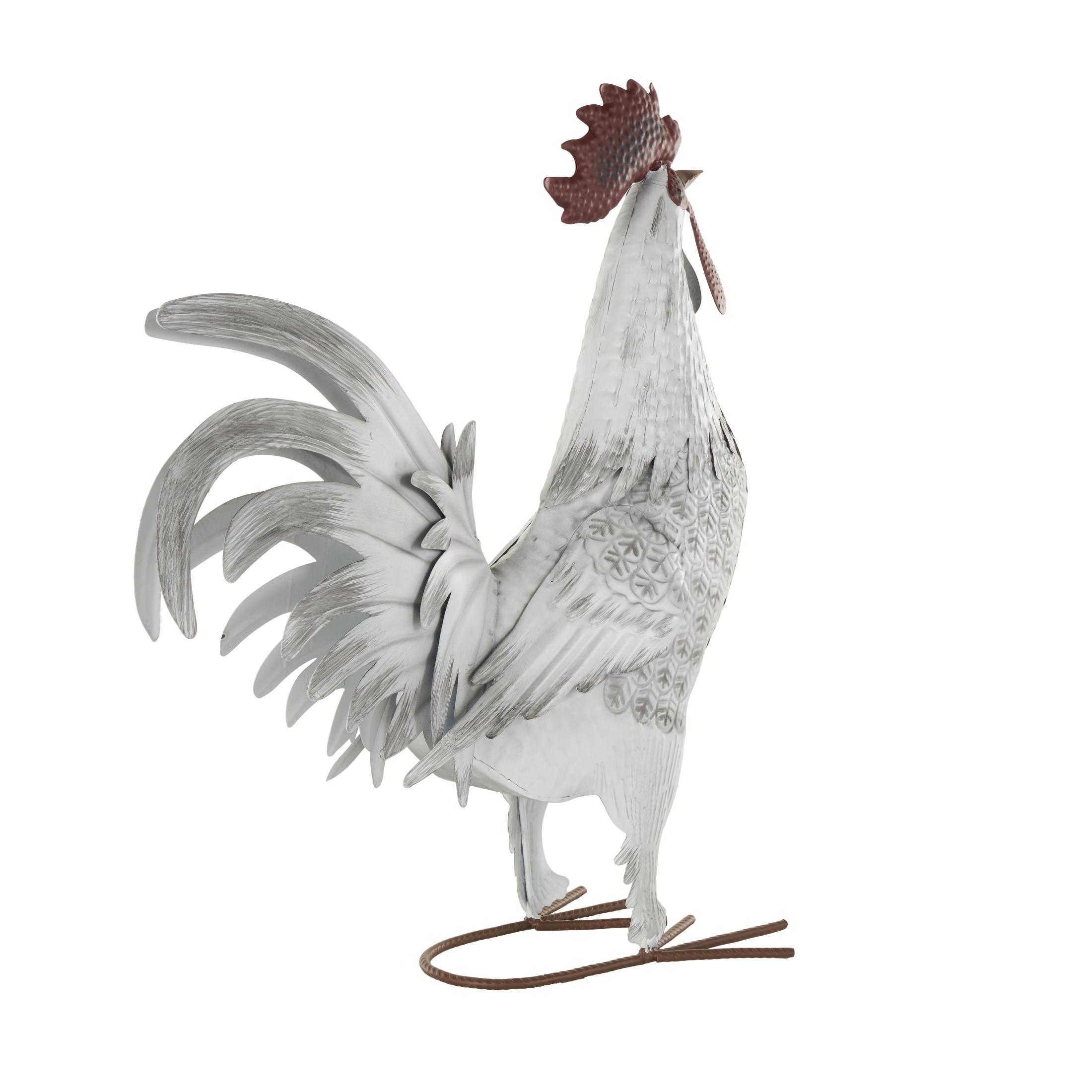 DecMode 18" Rooster Garden Sculpture with Black Texturing and Red Accents