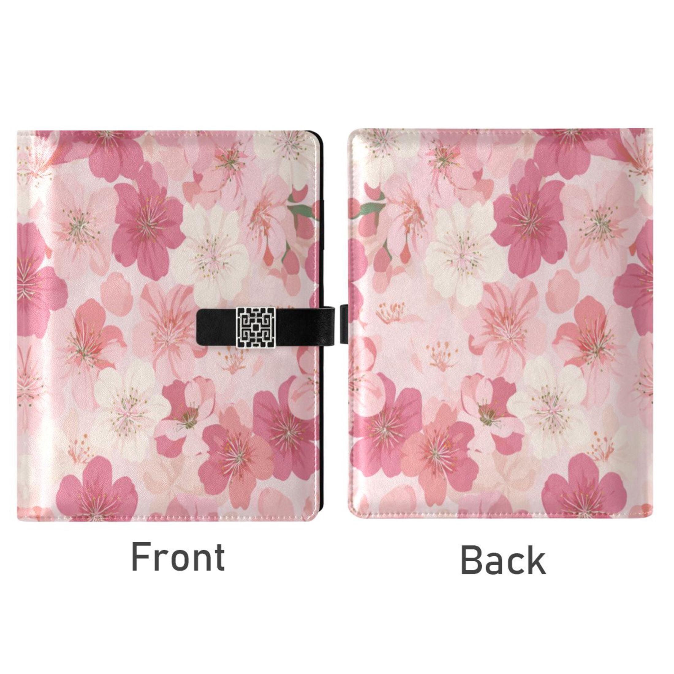 Leather Planner Leather Notebook Notebook Journal Binder Design Pen Pocket Design Convenient for Storage Light Pink Flowers on Cloth