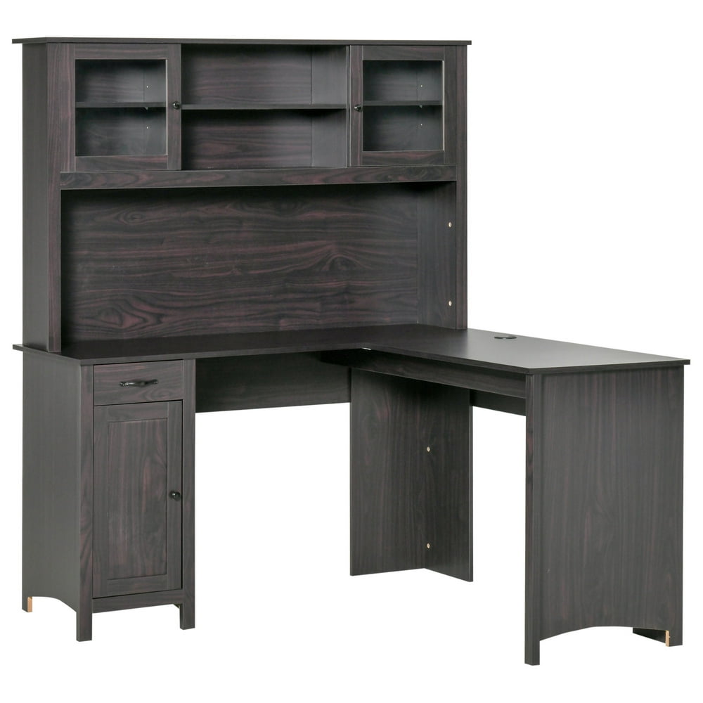 LShaped Desk with Hutch, Computer Desk with Drawers, Home