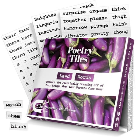 

Poetry Tiles - 536 Dirty Words Word Magnets - Smut Adult Themed Kit for Refrigerator Poems and Stories