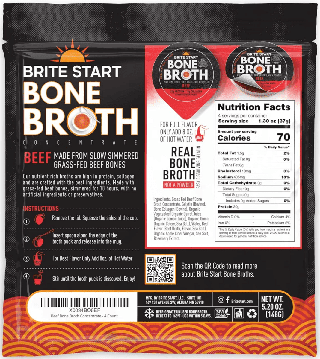 Brite Start Beef Bone Broth Shelf-Stable 12 Pack