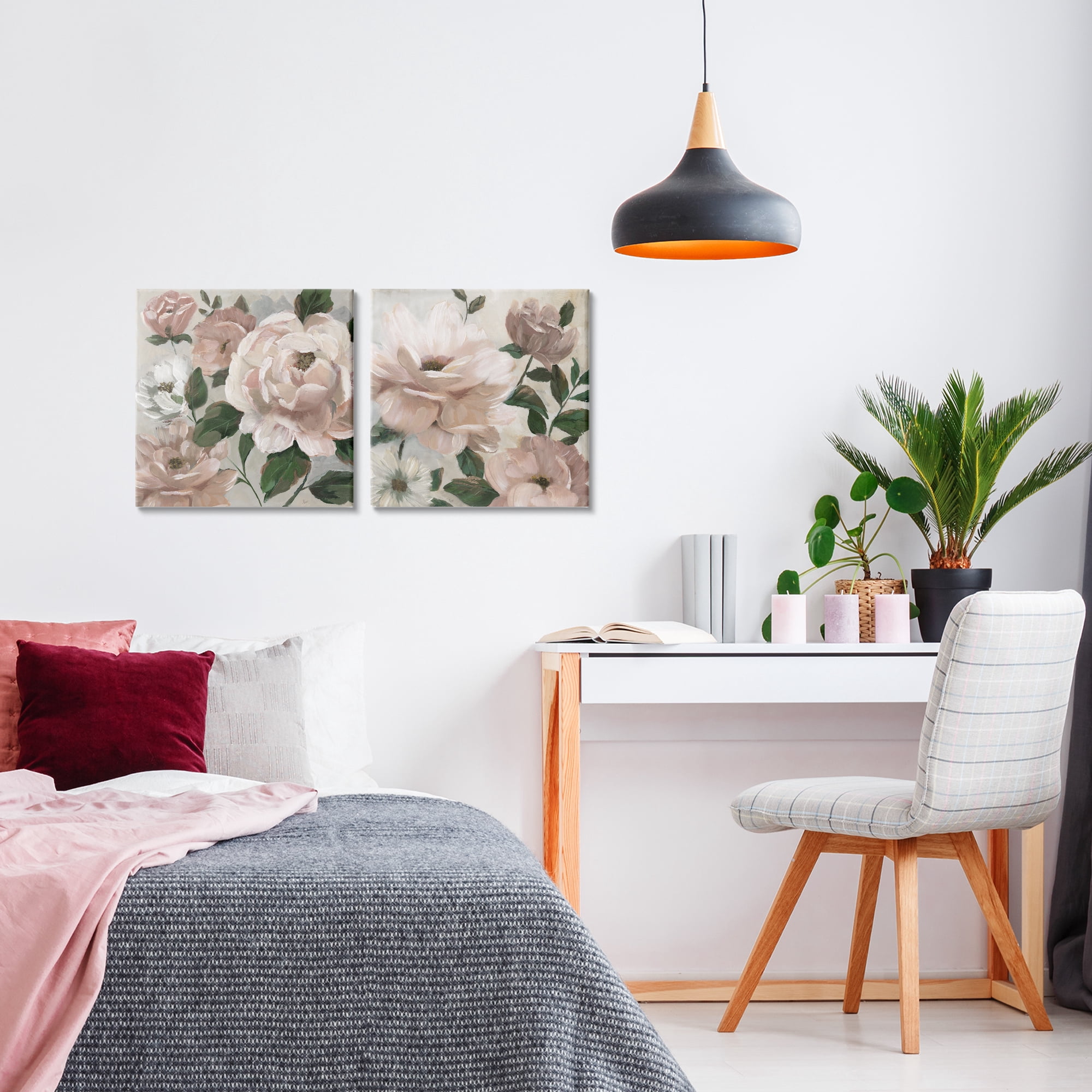 Stupell Industries Elegant Blush Peonies & Leaves 2 Piece Canvas Wall Art Set, design by Nan