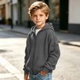 thumbnail image 5 of DJDLJWCJ Boys Zip Up Hooded Sweatshirts Waffle Knit Solid Color Hoodies for Boys Full Zipper Sweatshirt with Pocket Dark Gray Size 3T, 5 of 9