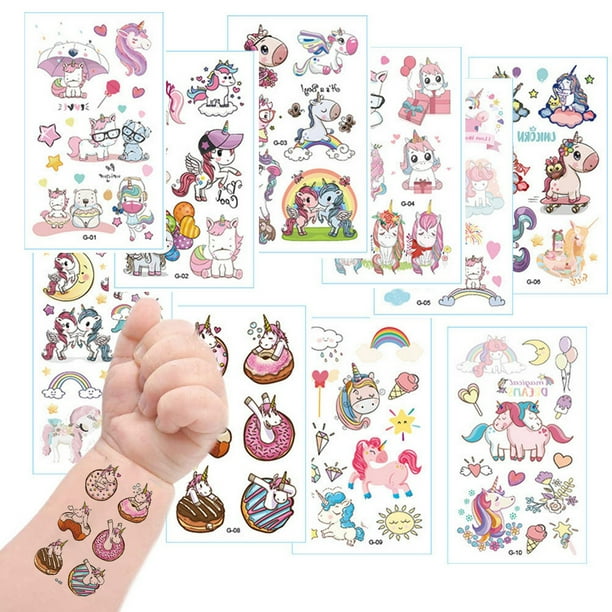 10 Hojas De Pegatinas De Tatuajes Temporales De Dibujos Animados Para Niños, Impermeables, Perfectas Para Fiestas Y Festivales