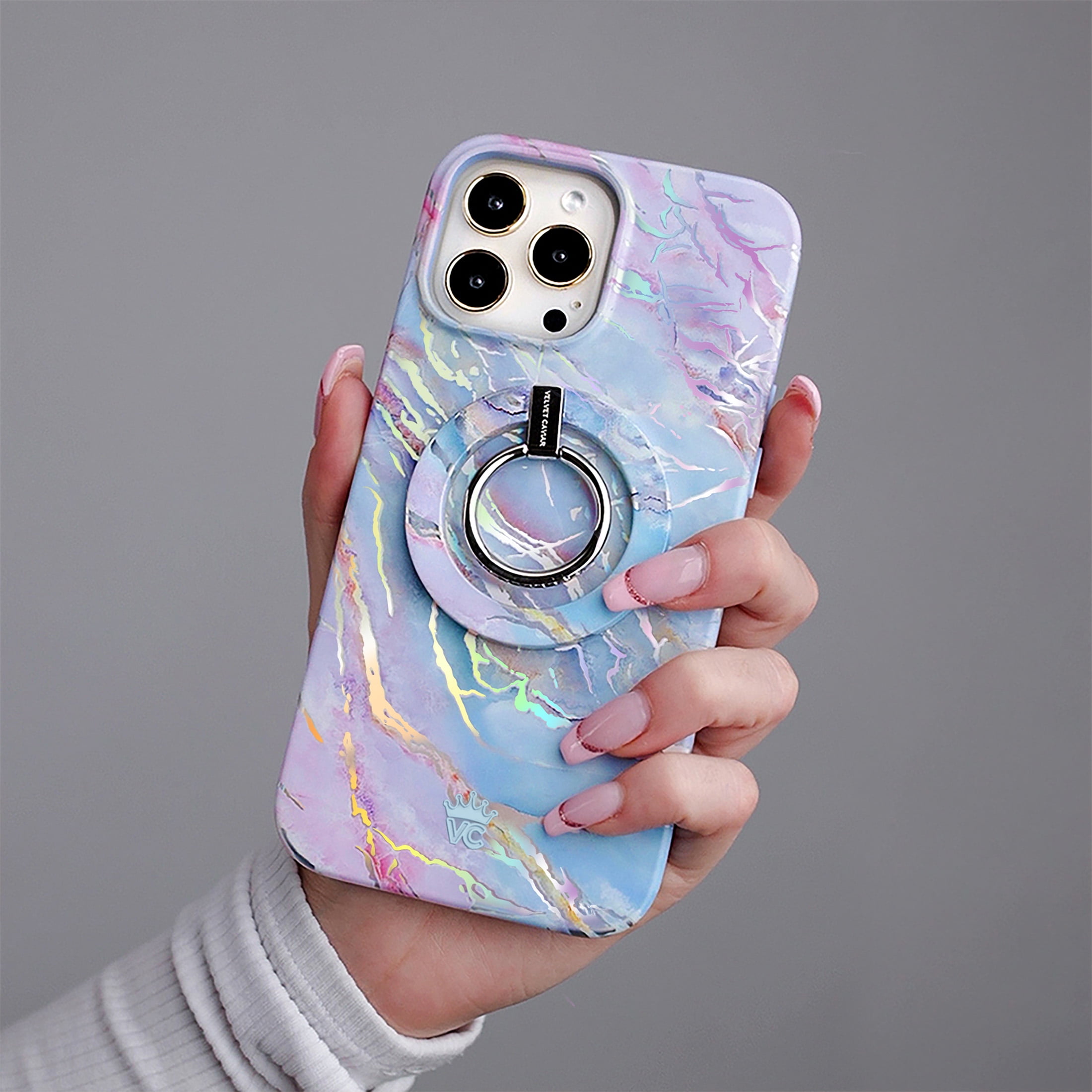 Velvet Caviar iPhone 15 Case MagSafe Compatible - Cute Protective Phone Cases for Women - Iridescent Holographic Pink Blue Marble