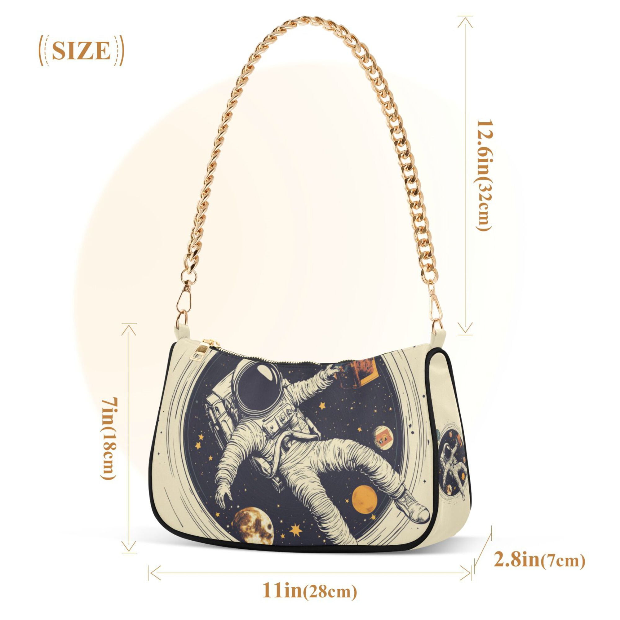 FORMRS Womens Shoulder Bag with Chain Strap Clutch Purse Cute Tote Handbag, Astronaut Floating