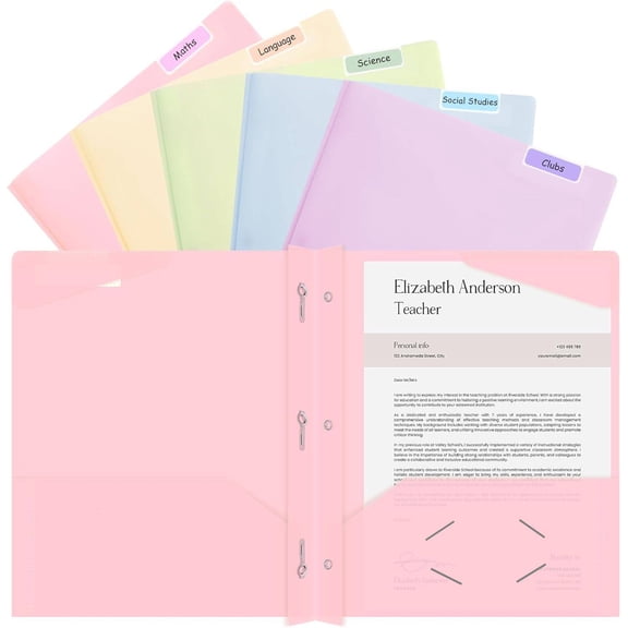 5 Pcs Pastel Plastic Pocket Folders with 3 Prongs,JUOJUOMHQ Folders with Pockets, 9.7" x 11.5" File Folders with Pockets for School Office