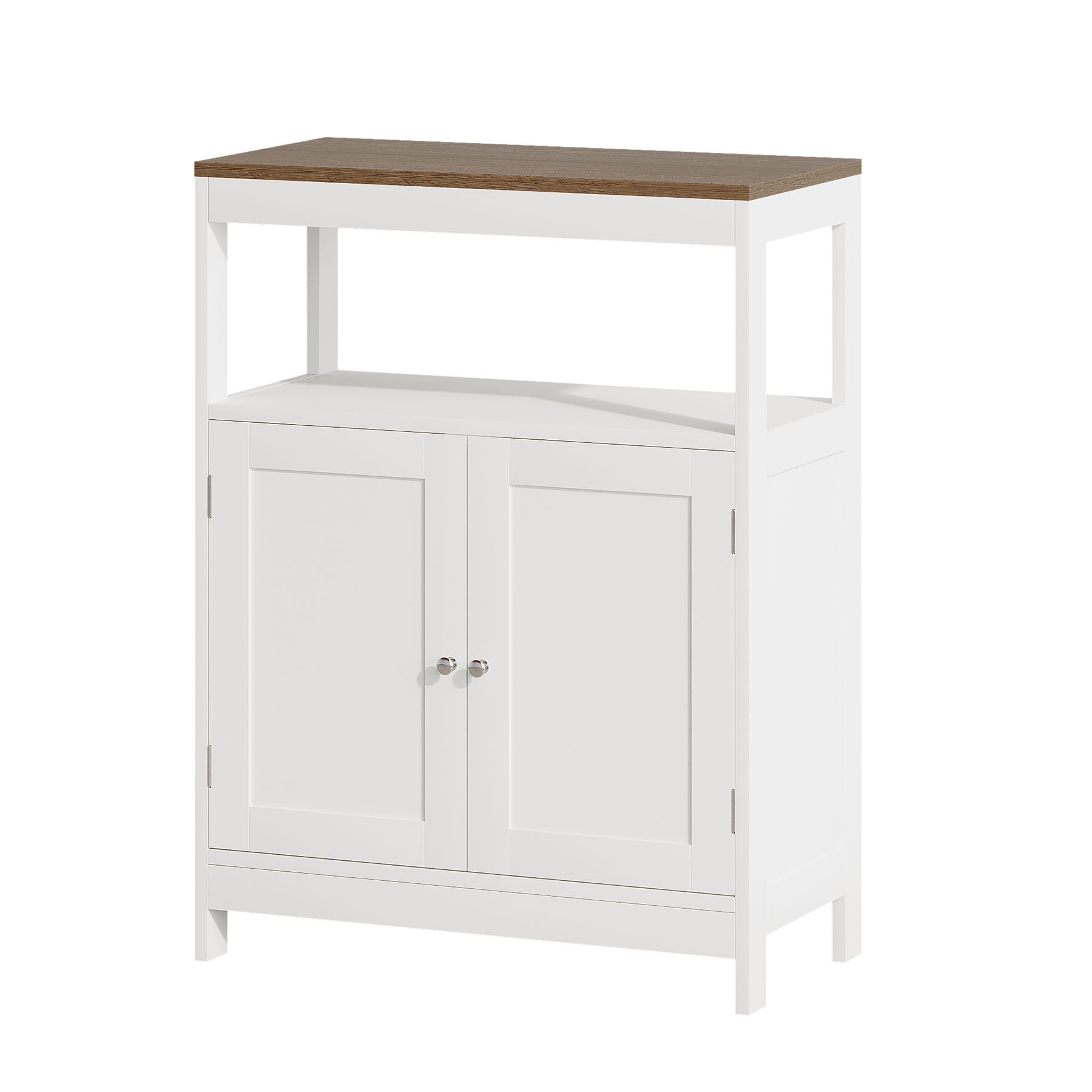 S-HOME Storage Cabinet with Double Doors in White, Free-Standing Design, Adjustable Shelf for Bathroom or Kitchen Use