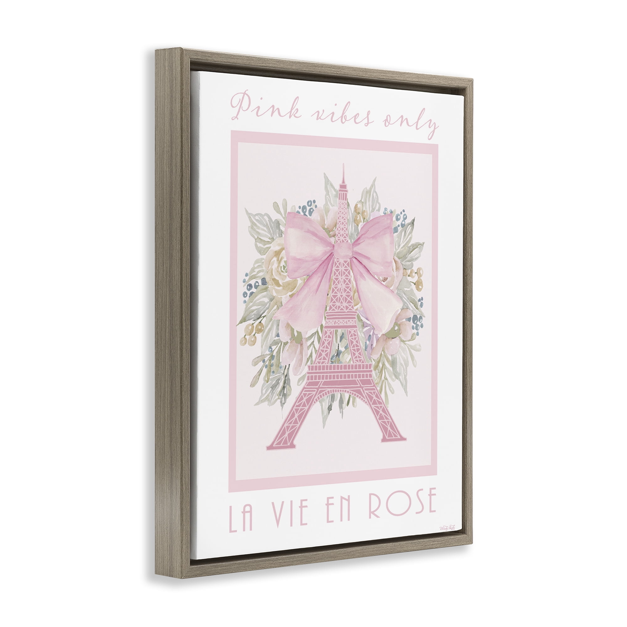 Stupell Industries Pink Vibes Only Paris Brown Framed Floater Canvas Wall Art, design by Cindy Jacobs