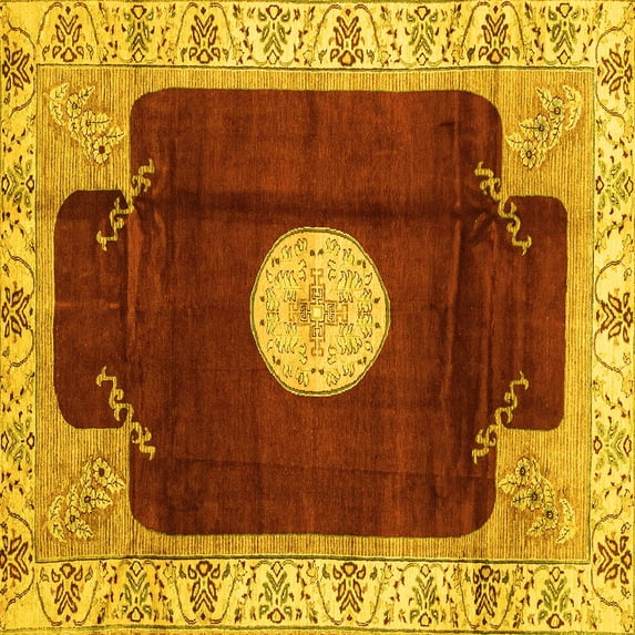Ahgly Company Machine Washable Indoor Square Abstract Yellow Modern Area Rugs, 3' Square