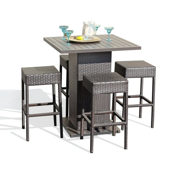 Venus Pub Table Set With Backless Barstools 5 Piece Outdoor Wicker