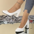 thumbnail image 3 of Womens High Chunky Block Heel Round Toe Pumps Slip-on Prom Dress Patent Leather 3.14 Inches Heels, 3 of 4