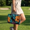 thumbnail image 3 of COEQINE Golf Cart Seat Towel Cover, Foldable with Carry Handle, Universal Fit for Most 2-Seater EZGO/Yamaha/Club Car, Quilted with 4 Front Pockets, Washable, Tropical Hibiscus Leaf Orange, 3 of 8