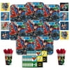 B-THERE Justice League Party Pack Bundle - Justice League Birthday Set, Seats 8: Plates, Cups, Napkins and Stickers. Childrens Party Supplies
