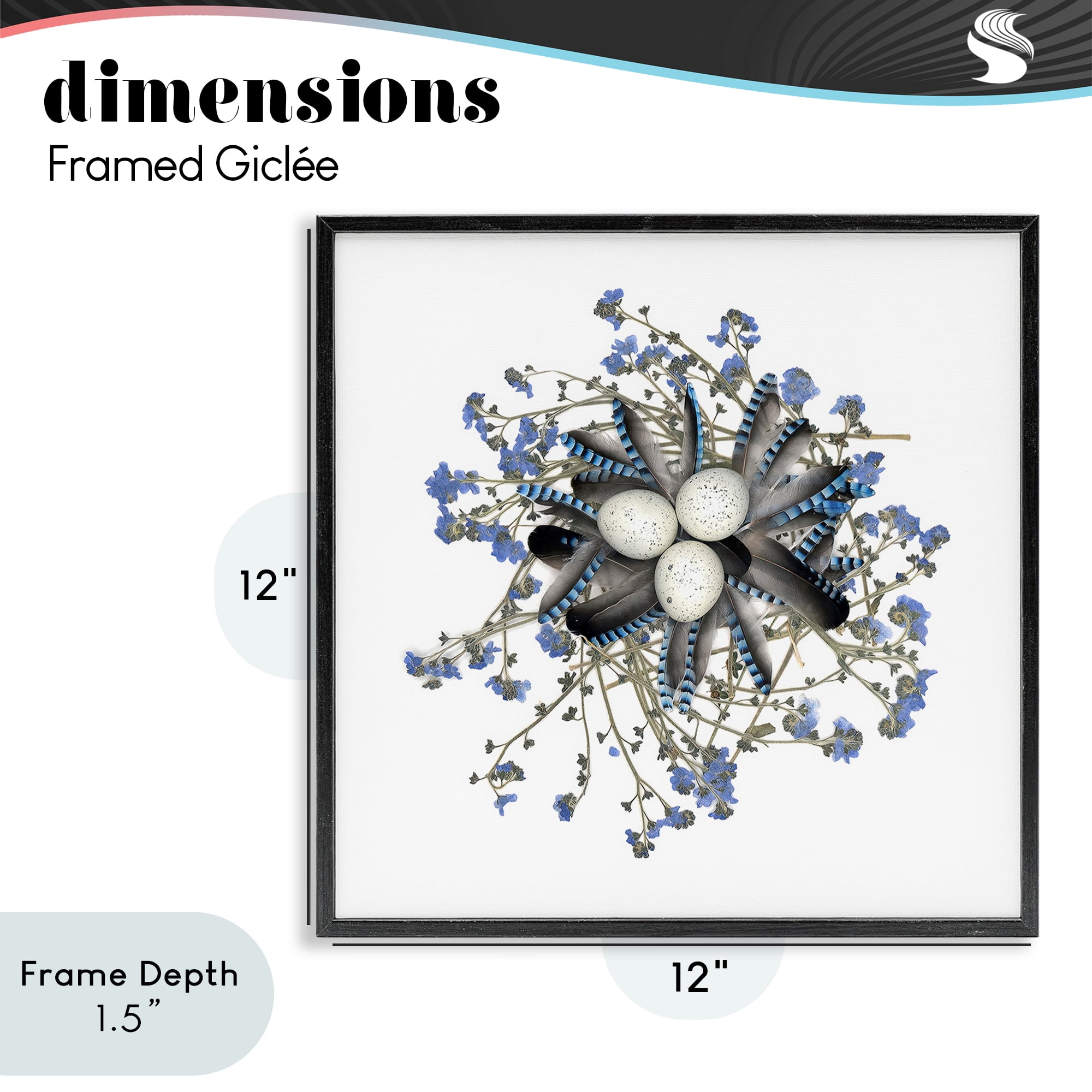 Stupell Industries Feathered Nest & Blue Florals Black Framed Giclee Art, design by Beth Adoette