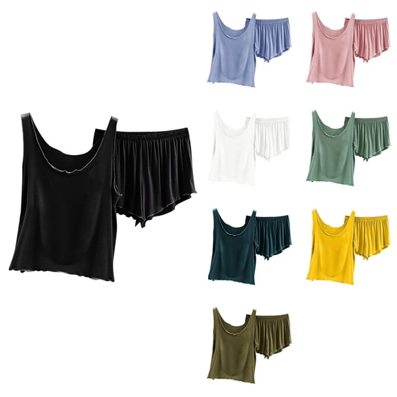 Antinious Women Solid Soft V-Neck Sleeveless Night Shirts Shorts Loose Flowy Versatile Pajamas Set