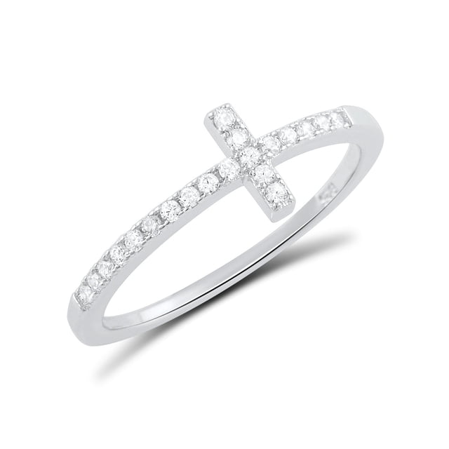Sterling Silver Cz Anillo Cruzado Lateral Apilable Fino para Mujeres y Adolescentes - Talla 7