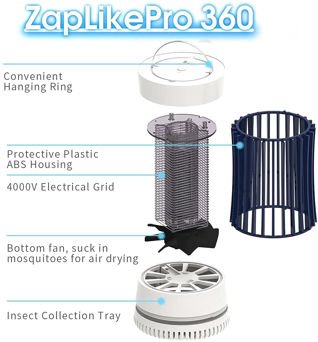 Bug Zapper, USB Rechargeable Indoor & Outdoor Mosquito Killer Trap Lamp Light with 2000mah Battery, Suction Fan, Electric Portable Mosquito Fly Zapper for Home, Camping, Gnats, Backyard, Patio