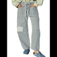 thumbnail image 3 of Jeans para Mujer Y2k con Rayas, Cordón Ajustable, Cintura Alta, Rectos, Pierna , Estilo Boyfriend, Pantalones Vaqueros Mom. Azul S, 3 of 8