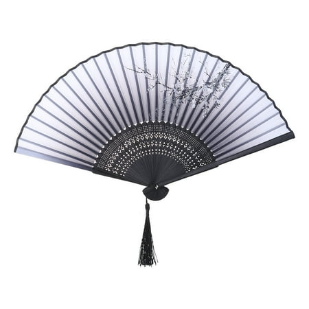 

Silk Folding Fan Japanese Style Classic Vintage Bamboo Collapsible Handheld Fan (White Plum Blossom)