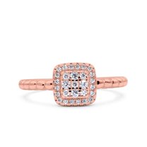 Rose Tone, Simulated Cubic Zirconia Size-10 Art Deco Square Halo Wedding Engagement Bridal Ring 925 Sterling Silver