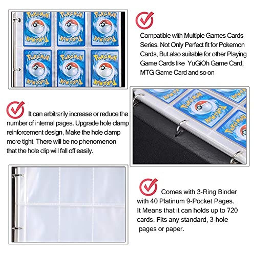 D DACCKIT 720 Pockets Binder for Pokemon Trading Cards Card Holder Collectors Album with 40 Premium 9-Pocket Pages Green & White 
