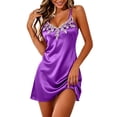 thumbnail image 2 of Blmnix Ladies Dresses Lace Dress Satin Dress Slip Dress Dress V-Neck Sleeveless Purple Mini Adjustable Strap Casual Summer Dress,Free Size, 2 of 8