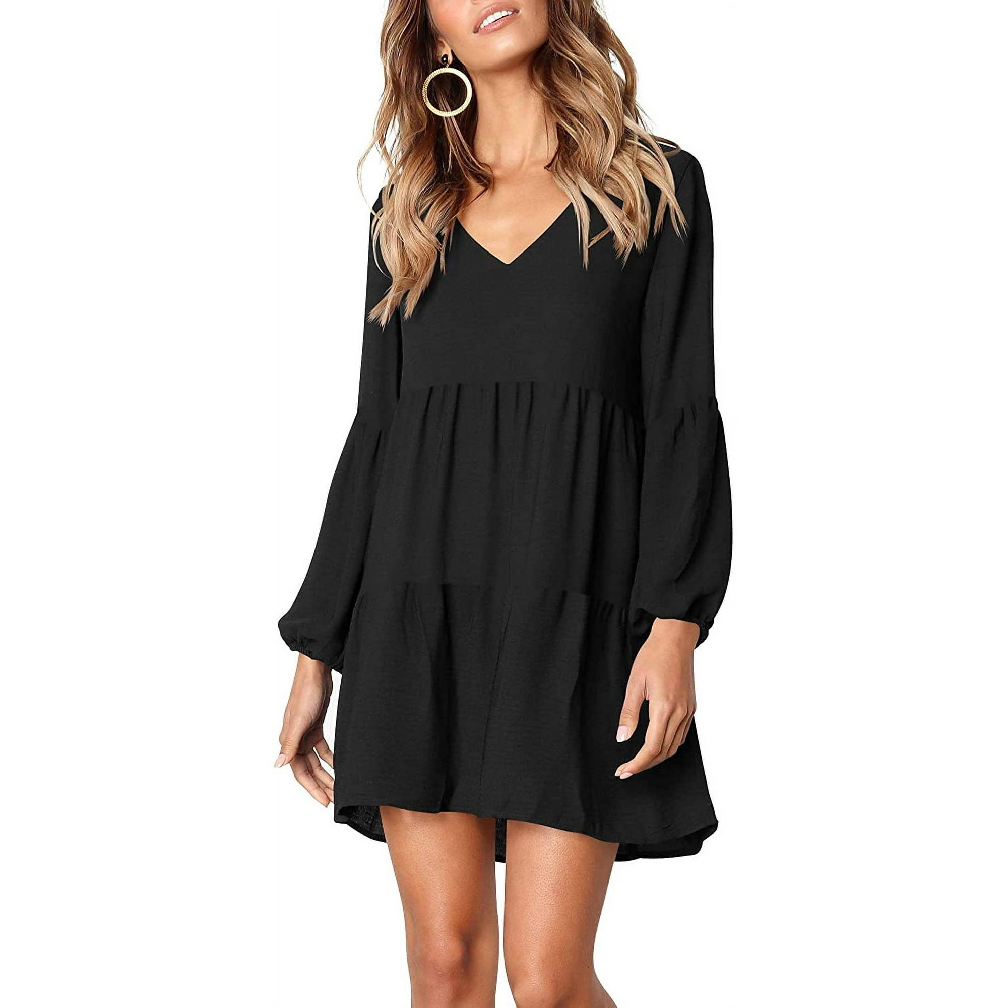 Black v neck swing dress hotsell