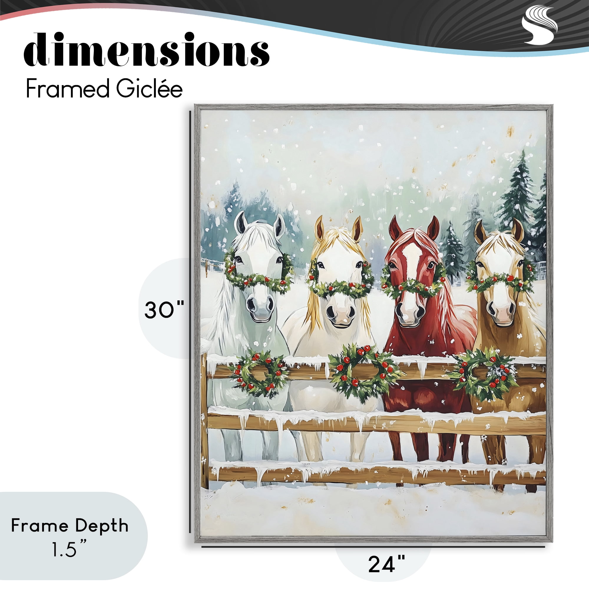 Stupell Industries Christmas Horses with Holly Wreaths Gray Framed Giclee Art, design by The Prints Vibe