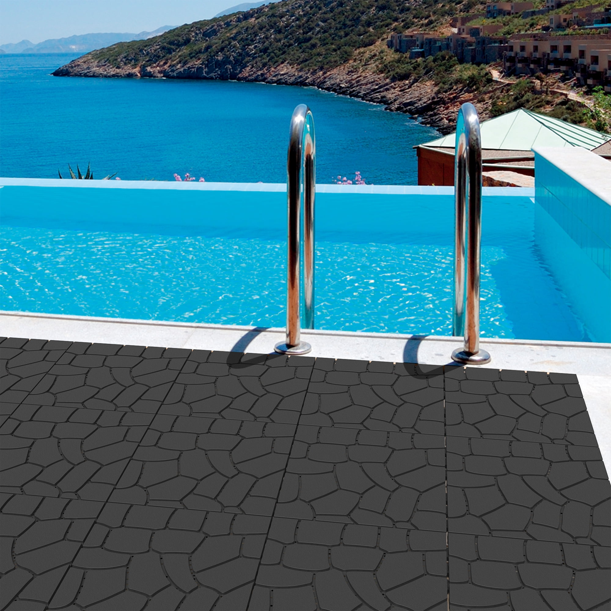 12" Patio Deck Tiles, DIY Module Interlocking Decking Tiles Floor Tile, Easy and Quick Installation Court Tiles for Porch Poolside Balcony Backyard 44pcs