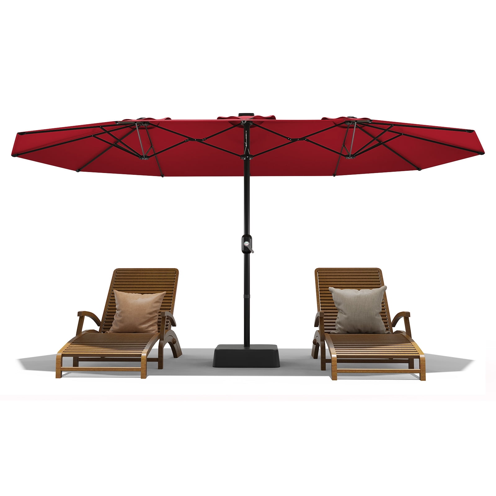 15ft Patio Umbrella with Base,Large Outdoor Double-Sided Rectangle Umbrella with Crank Handle, Market Umbrella for Poolside Garden Deck Backyard Beach Pools