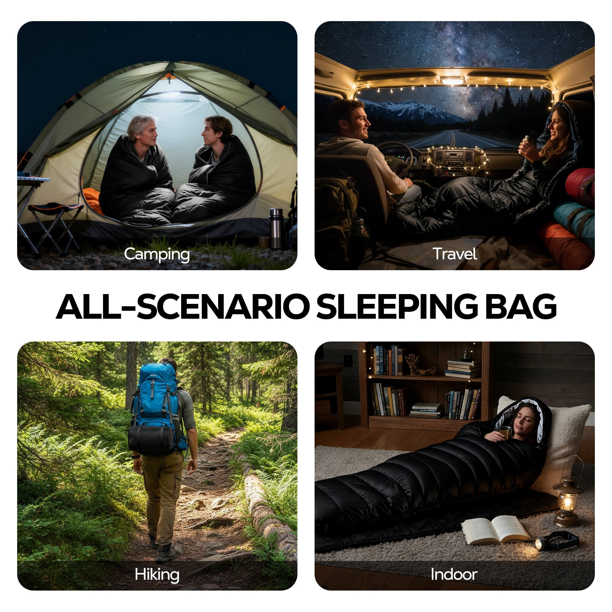 OHHANI Sleeping Bag for Adults Lightweight Backpacking, Comfort 40°F to 77°F, 87" x 30" Suitable for Camping, Hiking, Travel, Black