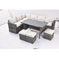 thumbnail image 7 of Set of 7 Outdoor Patio Furniture, 7 Pieces Outdoor Sectional Conversation Sofa with Dining Table, Chairs and Ottomans, with Backrest and Removable Cushions, 7 of 7