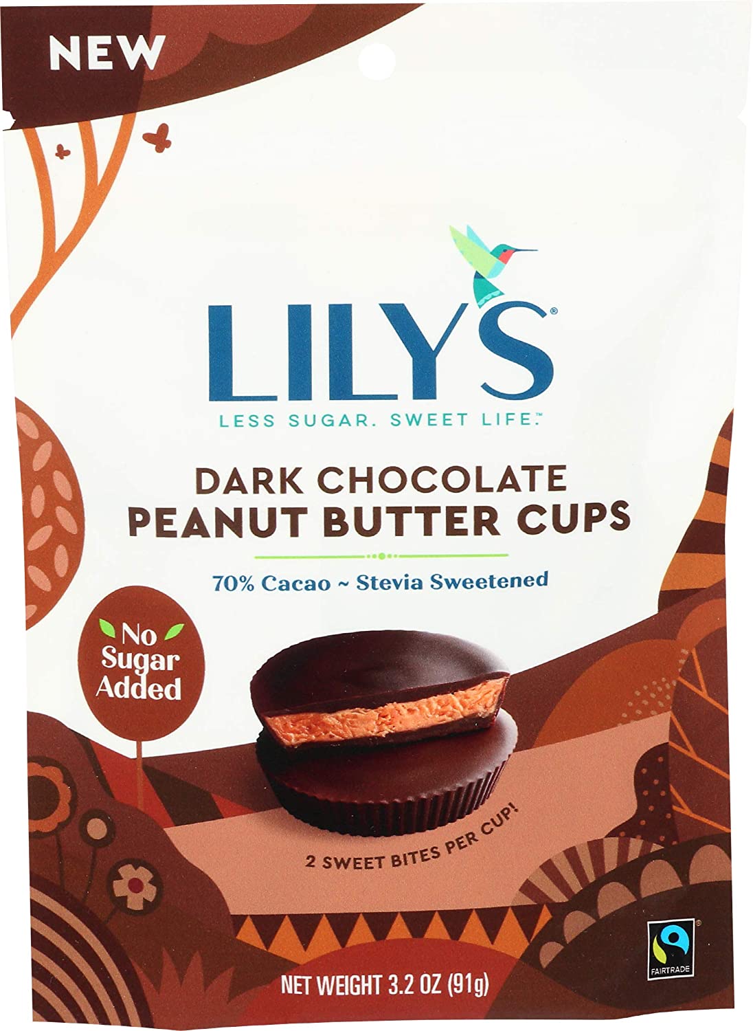 Lily's Dark Chocolate Peanut Butter Cups, 3.2 oz, 10 Count