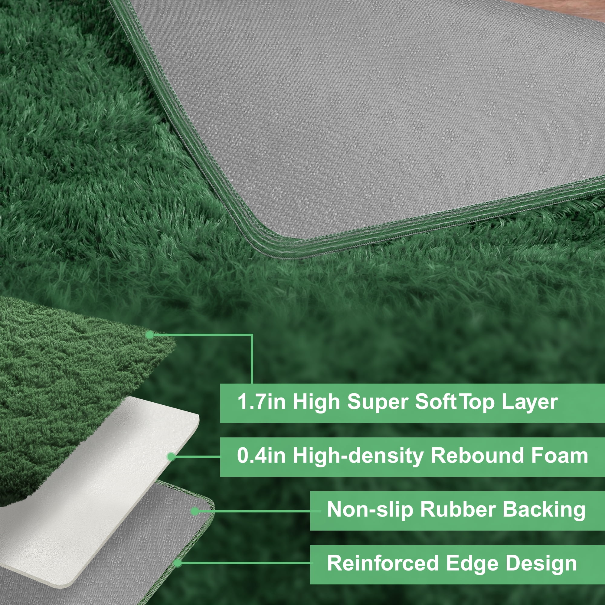 Nefoso Shag Area Rug, 6ft x 9ft Soft Fluffy Area Rugs for Living Room Bedroom Decor Carpet, Dark Green