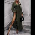 thumbnail image 4 of Vestido Holgado Informal con Escote en V, Corte A, Larga y Abertura Alta para Mujer. Verde M, 4 of 7