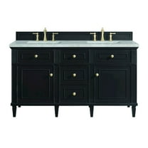 James Martin Vanities 60" Double Vanity, Black Onyx w/ 3 CM Victorian Silver Quartz Top