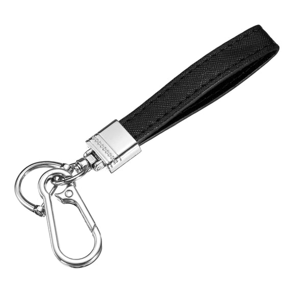 6 Inch Leather Keychain, Metal Leather Key Fob Wristlet Car Key Chain Ring Clip with Anti-Lost D Ring Keychain Accessories Fit for Home Car, Black